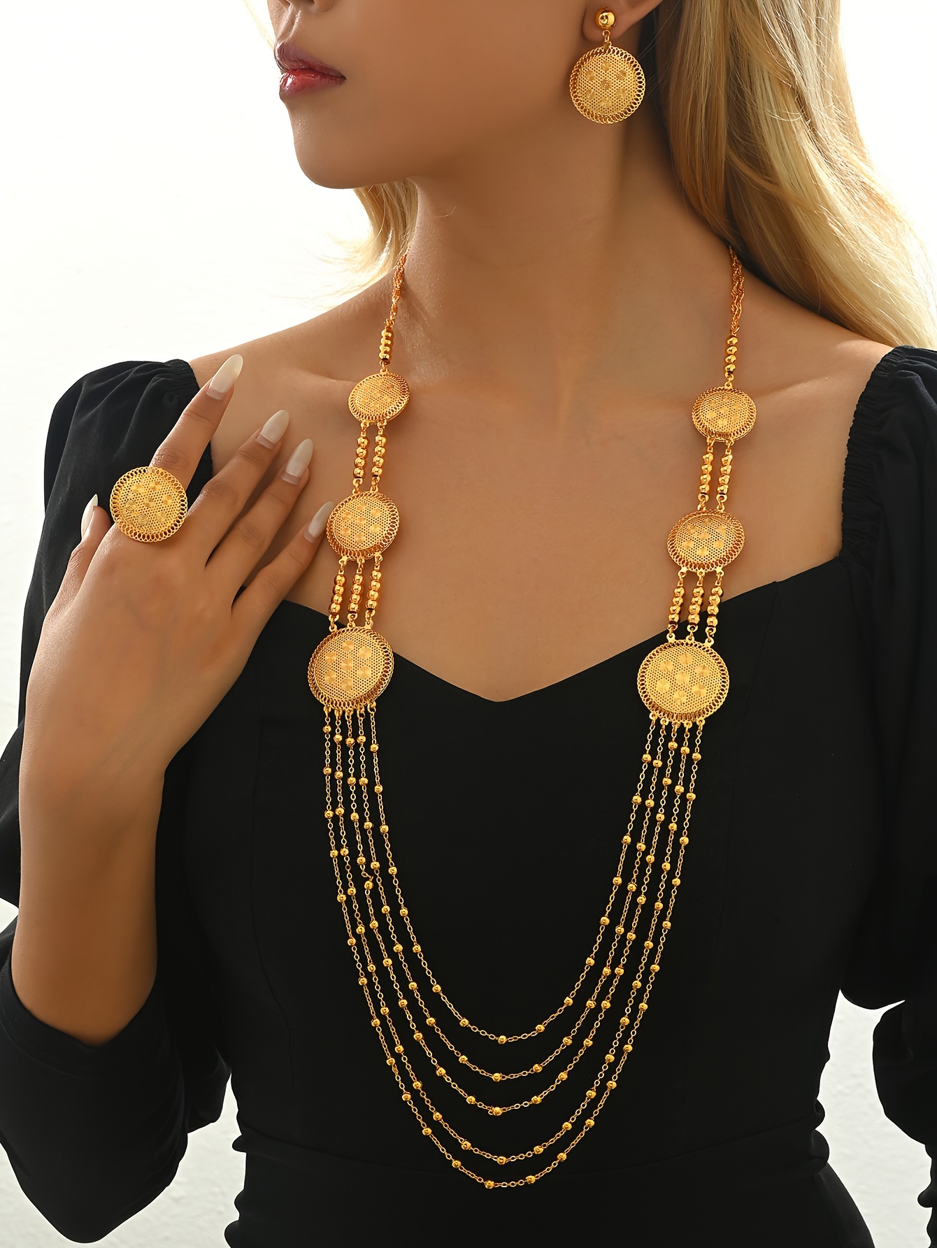   set of fashionable high end tassel necklaces earrings rings for womens banquets weddings wearing accessories gifts and jewelry for   east ramadan details 0