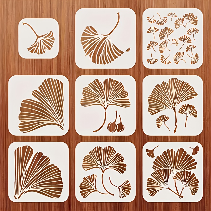 E-shop Ein Satz von 9 Ginkgoblatt-Vorlagen - PET-Material, Wiederverwendbare Weiße Kunststoffvorlage, Geeignet für DIY-Handarbeiten, Prägen, Holz,