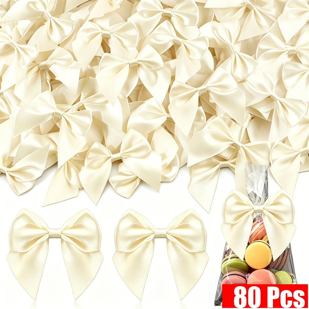TEMU Daxi Events 80pcs Tinkrstuff Bows For Crafts, 6x6cm Satin Ribbon Bow For Clothes Ornament, Fabric Bows For Party Decor, Cute Christmas Tree Bows
