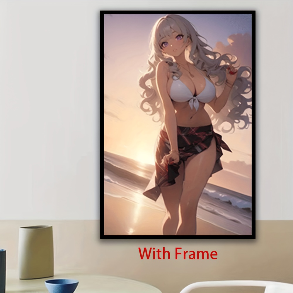 1pc framed anime   art print vibrant sunset scene with red bikini   sunset   decor for living room bedroom or dining area perfect birthday or holiday gift beach theme decor 0
