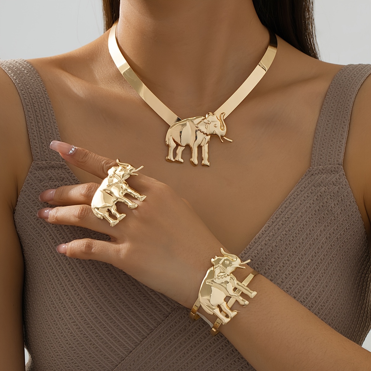 TEMU A Set Of 3 Minimalist And Stylish Jewelry Pieces Featuring A Geometric , Including A Choker, Bracelet, And Ring, Women To Wear , At Birthday