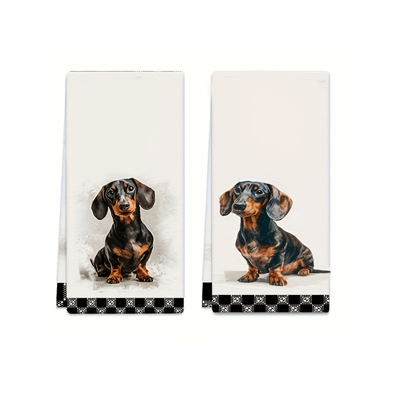 TEMU 2pcs Dachshund Towels Suitable For Suitable & Bath, Absorbent Microfiber With Dachshund Print, Cute Dog-themed Decorative Gift For Housewarming,