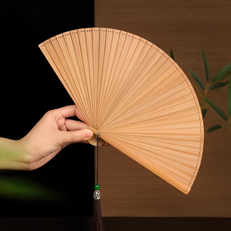 Image of Chinese Handmade Bamboo Fan, Exquisite Women's Folding Fan, Natural Bamboo Fan