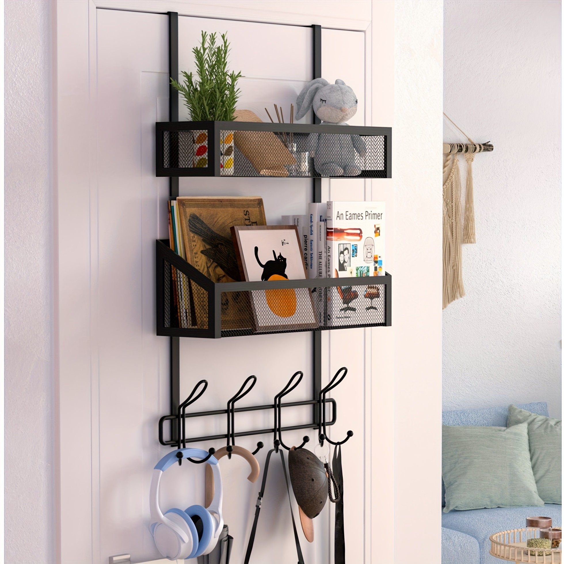 

Over-the-door Storage Rack With 12 Hooks - Metal Hanging Mount Organizer With Powder Coated Finish, Adjustable And Rust Resistant, Easy To Install For Bathroom, Bedroom, Kitchen, Office