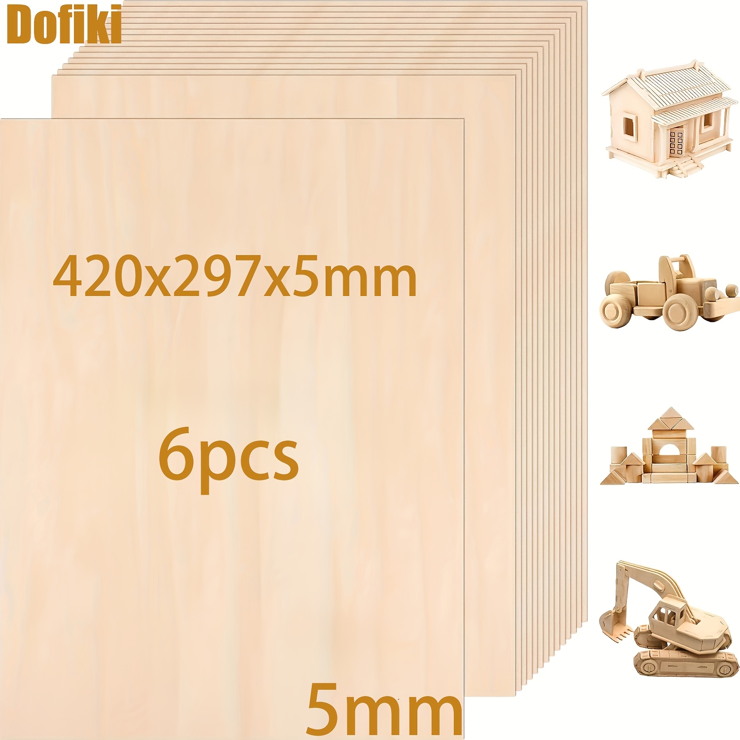 Image of Dofiki 6/15pcs Basswood Plywood 420x297x5mm, A3 Handmade Wooden Board, 5mm Basswood Plywood, Suitable For Laser Projects, Painting, Diy Models And Handicrafts Wooden Board