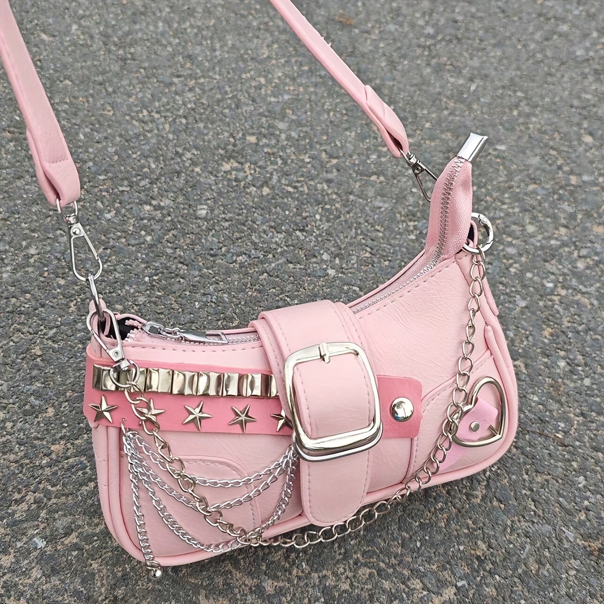 

Y2k Style Small Shoulder Bag With Magnetic Closure, Pu Material, Polyester , Chain Strap, Punk-, Pastel