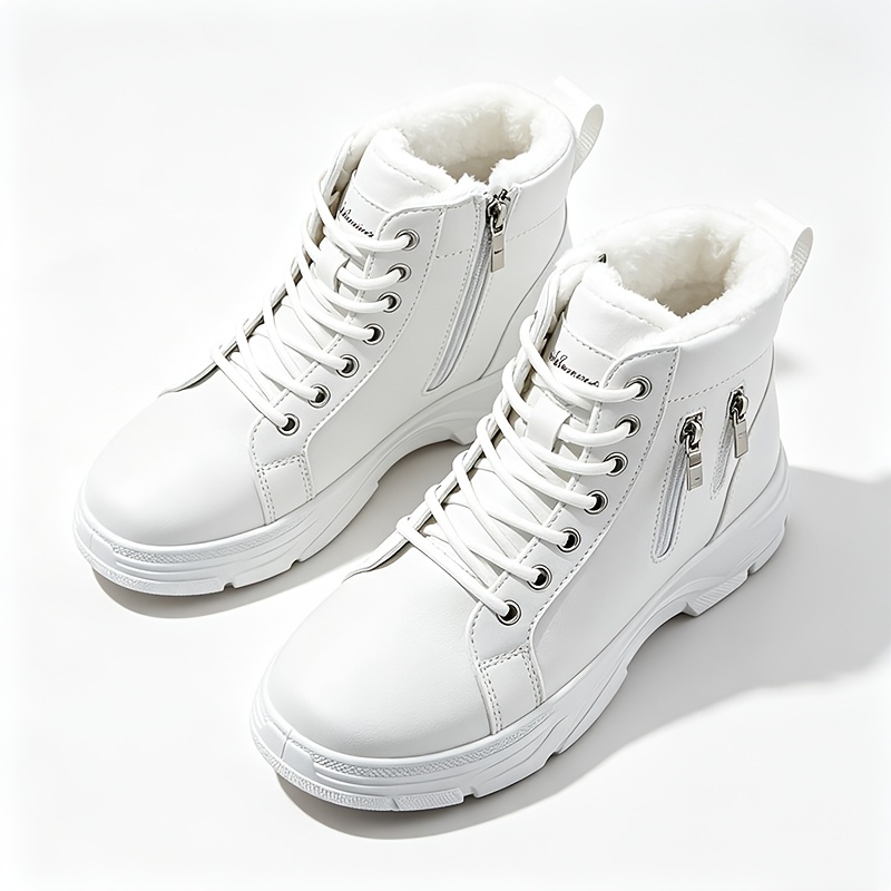 TEMU Bottines thermiques doublées pour femme, bottines d'hiver épaissies pour dames, chaussures d'hiver à plateforme avec fermeture éclair latérale,