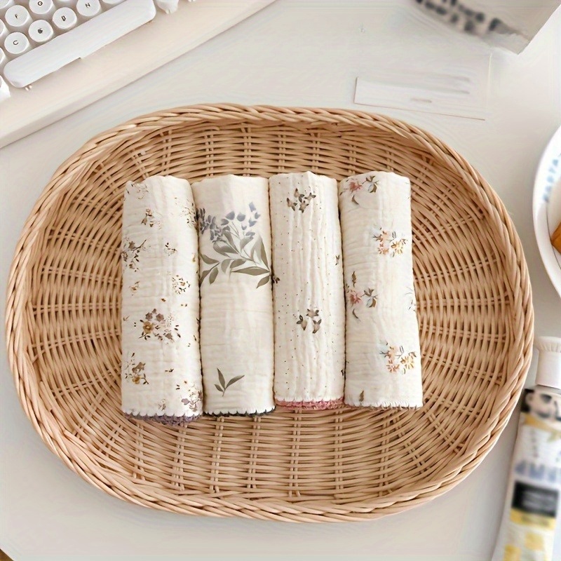 4pcs Floral Pattern Outdoor Face Towels - Soft, Absorbent Hand Towels, 11.8" Square, For Camping, Picnics & , Picnic Accessories