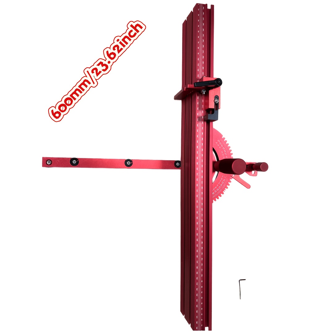 TEMU Système de rail de pour scie à table métrique rouge, guide d'angle pour scie à table, accessoire de machine à graver de avec limitateurs,