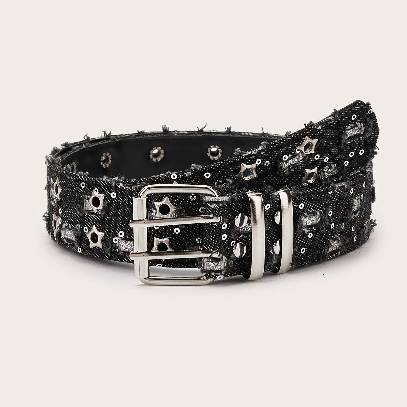 1pc Casual Vintage Belt With Alloy Pin , Double Row Of Star Holes, - Versatile Accessory Suitable For Parties, Night Outs, Daily And Festival Occasions - Integrated Belt