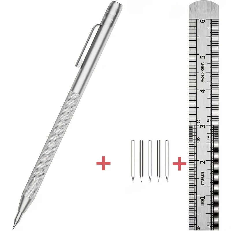 TEMU Set de 7 stylos de en carbure avec 5 pointes de remplaçables et 1 règle en acier, pour marquer sur , la céramique, le métal et , avec pointes