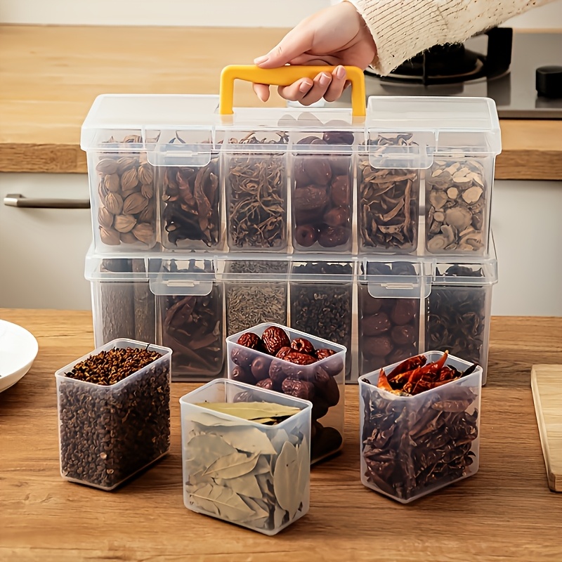 7pcs Refrigerator Storage Box Set: 1 Large Box + 6 Small Boxes with Lids, Compartmentalized Sealed Spice Container Set - PP Material, Food-Safe Storage Boxes, Detachable Spice Containers, Suitable for Spices, Herbs, Seasonings, Multi-Purpose
