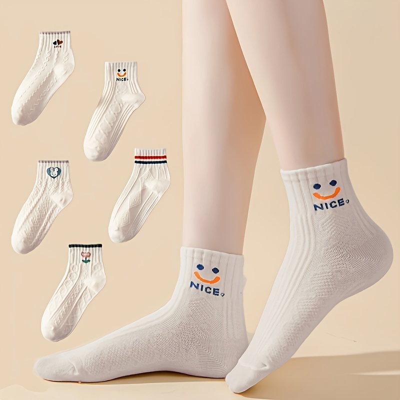 Smiling Print Socks Comfy Soft Crew Sports Short Socks - Temu Canada