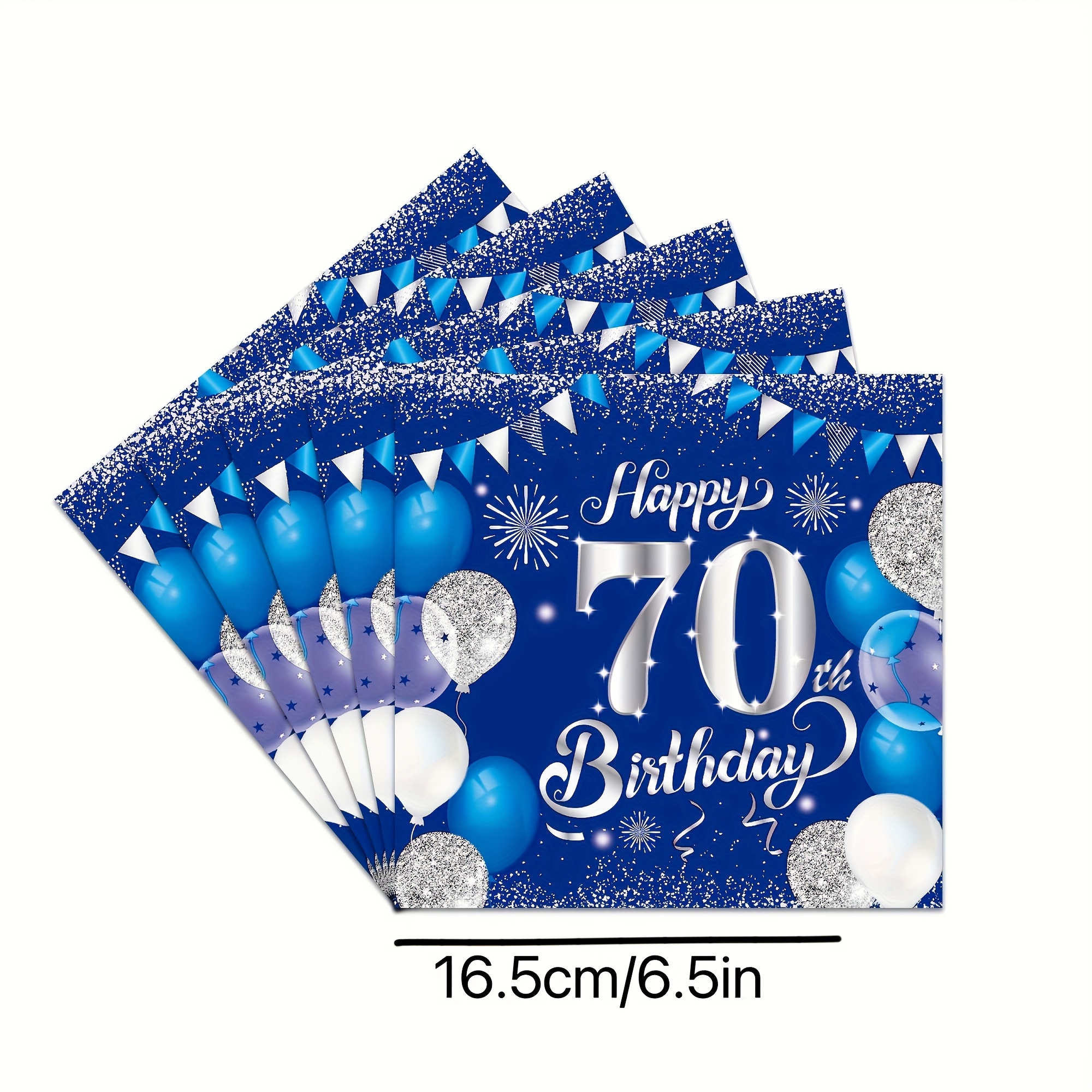 Image of Set Of 30 Navy Blue And Silvery Napkins Celebrating A 70th Birthday, Measuring 6.5x6.5 Inches, Perfect For Women's Anniversary Decorations For Halloween、christmas