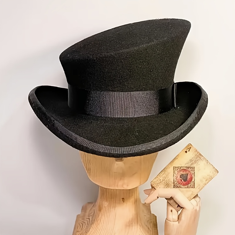 TEMU Handmade Wool Felt High Crown Top Hat, Vintage Royal Tall Cylinder Fedora Hat, Unisex Formal Dress Hat, Christmas Gift For Family