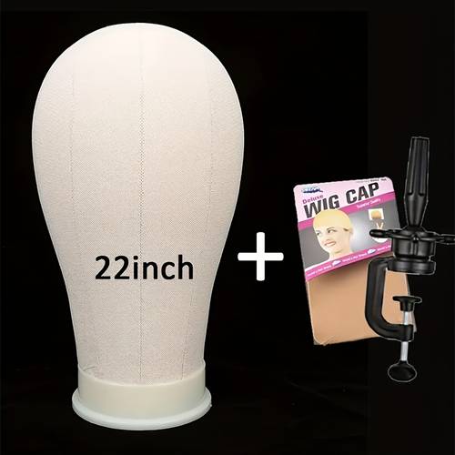 womens low canvas wig head easy to insert and remove canvas cork head model with desktop stand and wig cap set hairdressing increase hair volume display wig making wig 22 23 inches desktop stand and 2 wig caps