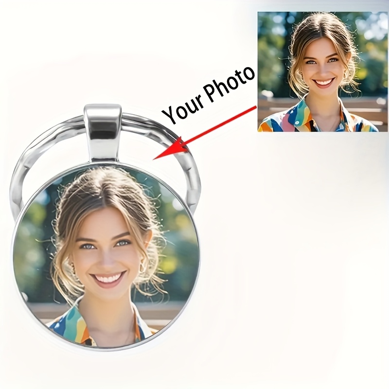 

Personalized Photo Keychain, Single Sided Glass Pendant - Fashion Silvery Zinc Alloy, No Discoloration - Unique Gift For Men, Customized, Trendy, Keychain