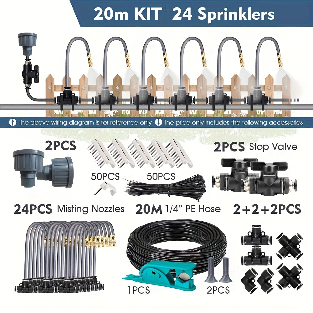 A 360° Flexible Misting Cooling System For Garden Irrigation, Suitable For Distances Between 5 To 30 Meters, Featuring A 1/4" Diameter And 4/6mm Sprayer