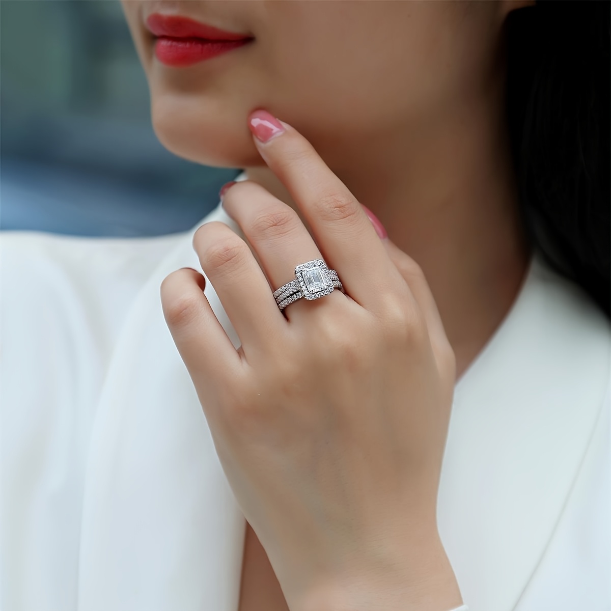 925 Silver Moissanite Women's Wedding Ring Set