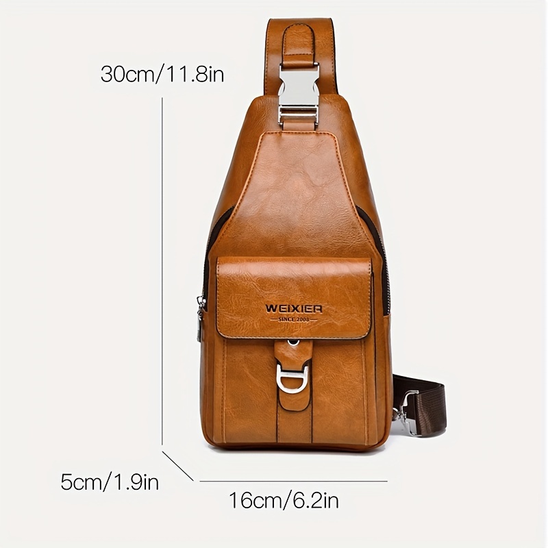 vintage pu leather crossbody bag for men retro style large capacity multiple compartments waterproof details 4