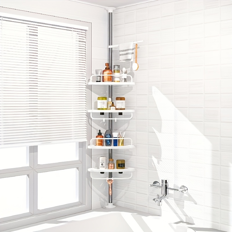 4-tier Tall Adjustable Shower Shelf Organizer, 125 Inch Tension Pole Stand For Bathroom, Floor To Ceiling Corner Caddy For Shampoo And Conditioner Storage In Bathtub