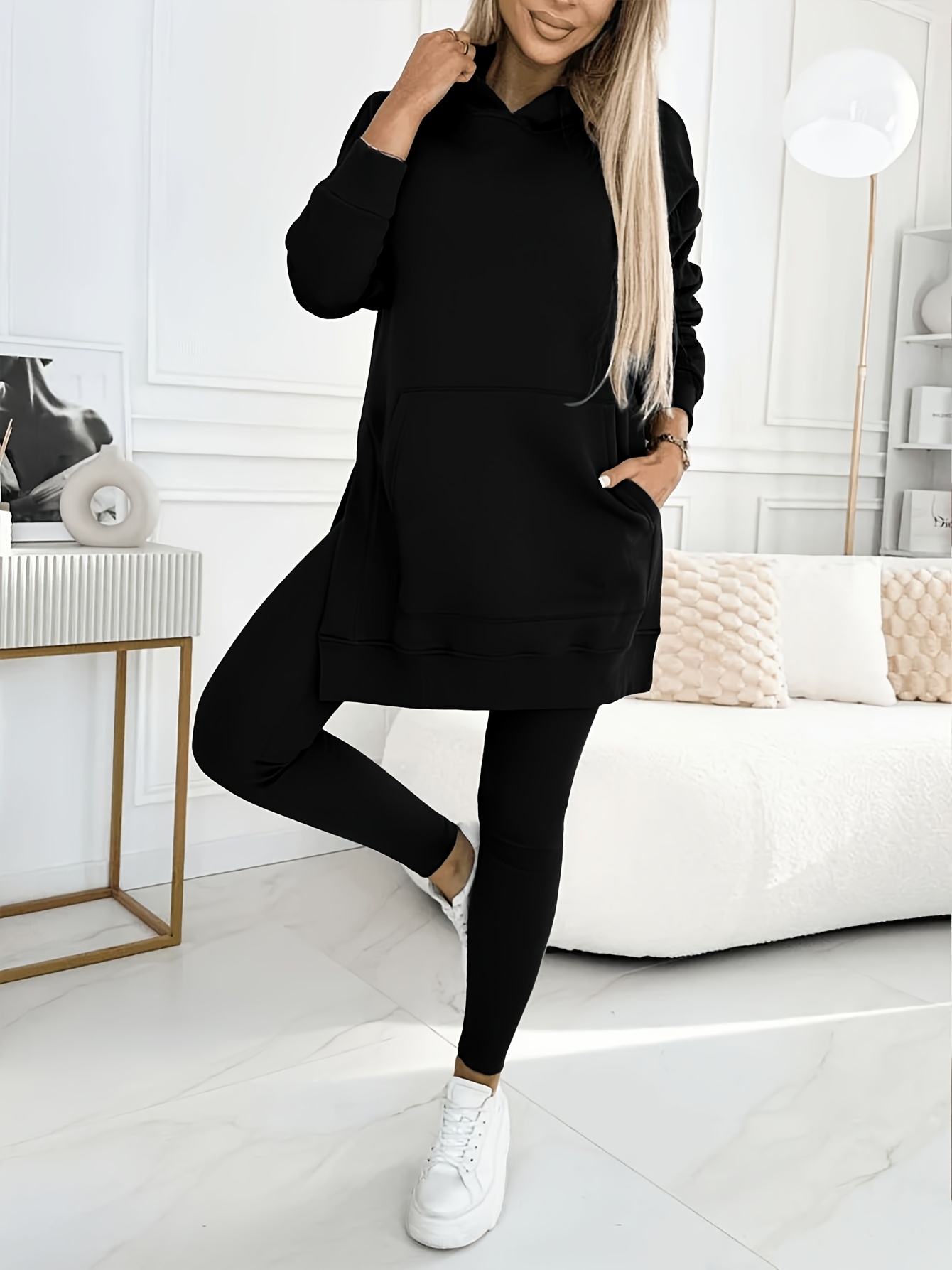 women's elegant long sleeve hoodie leggings set cozy fall