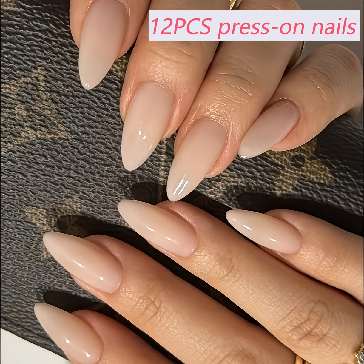 TEMU 12 Stk. mittellange Mandelförmige Press-On-Nägel für DIY-Nagelkunst – Glänzend Hellbraun, geeignet für Maniküre, wiederverwendbare Kunstnägel in