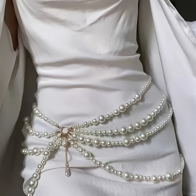 stylish adjustable pearl waist chain women multi layer - Temu display picture 1