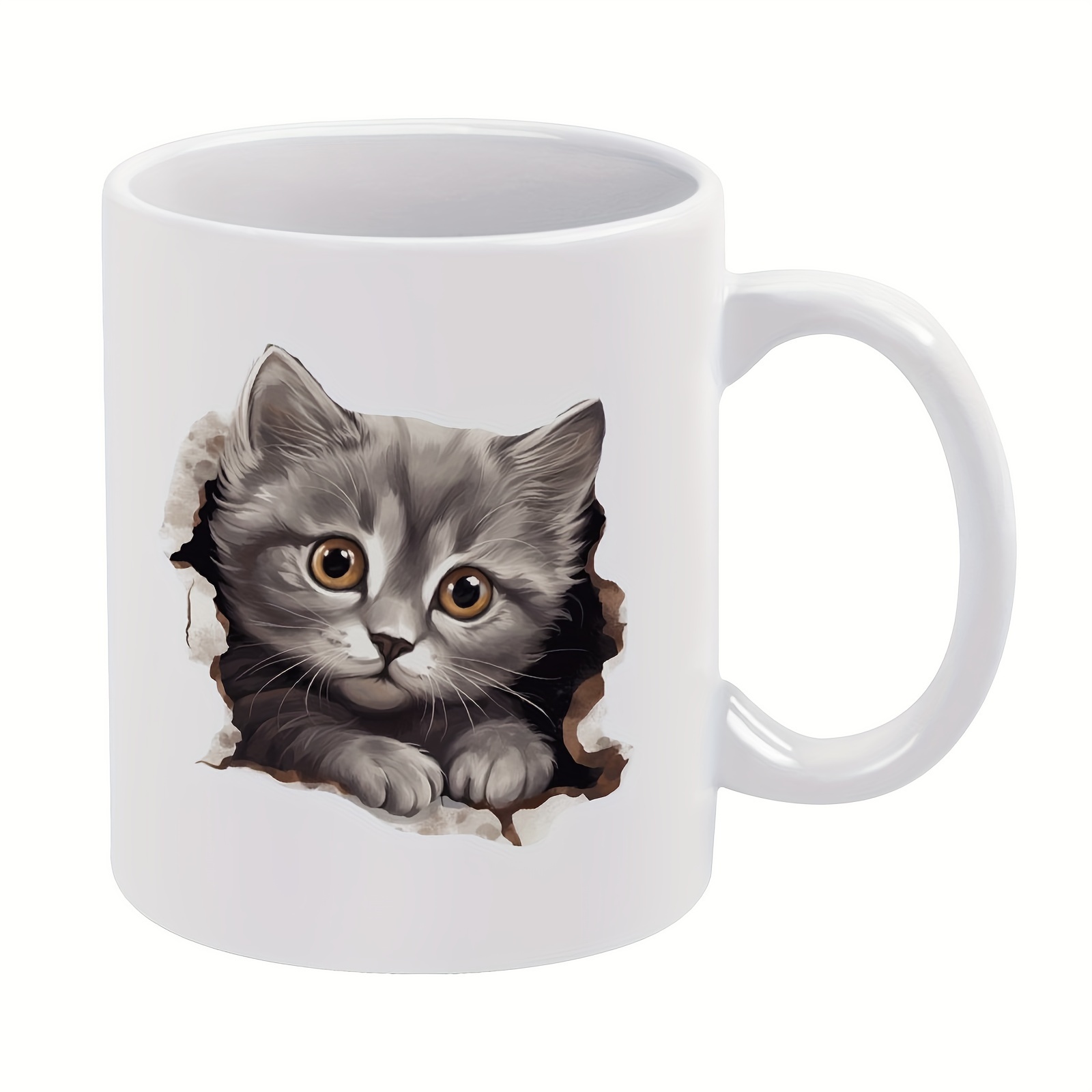 

1pc 11oz Mug, Cafe Coffee Mug, Holes In The Wall, 3d Vision, Cats, Gift For Friends, Sisters, Coffee Drinker, Owner, Ceramic Cup, Christmas Gift