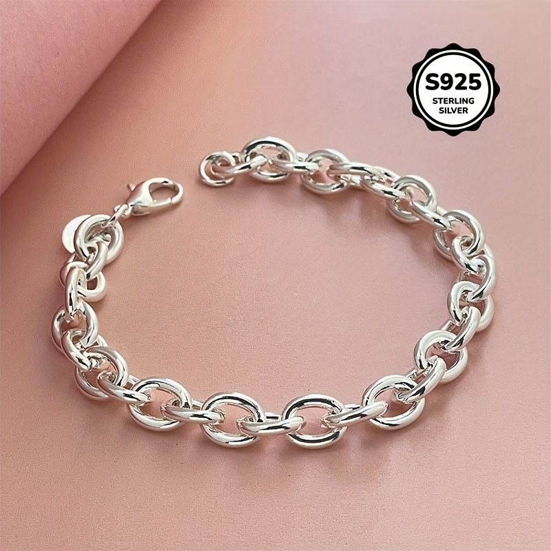 

925 Sterling Silvery Bracelet, Fashion Korean Style Silvery Jewelry Lock Chain Bracelet - 7.5 Inch/19cm, Fits Wrist 7.5 Inch/19cm, With , Ideal Gift !