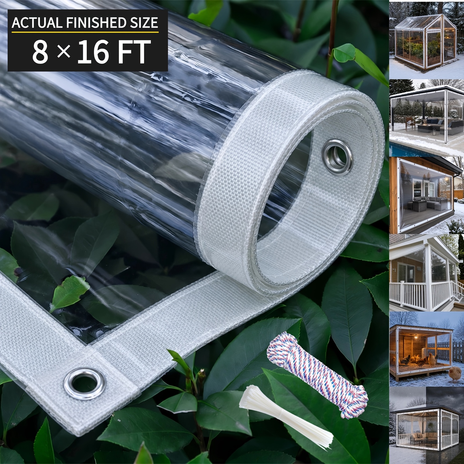 TEMU 20 Mil Heavy Duty Clear Tarp With Grommets, Waterproof Transparent Pvc Vinyl Tarp, Reinforced Edges, Cold And Tear Resistant, Reusable Outdoor