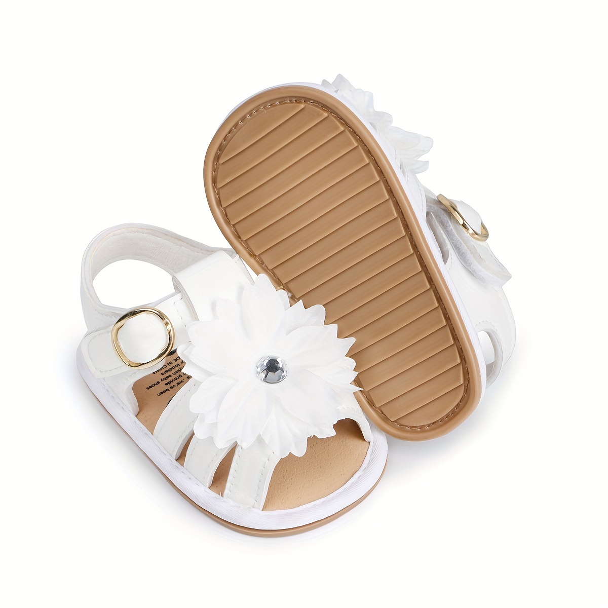 Trendy Cute Flower Decor Solid Color Sandals For Baby Girls, Breathable Lightweight Walking Shoes For Spring And Summer