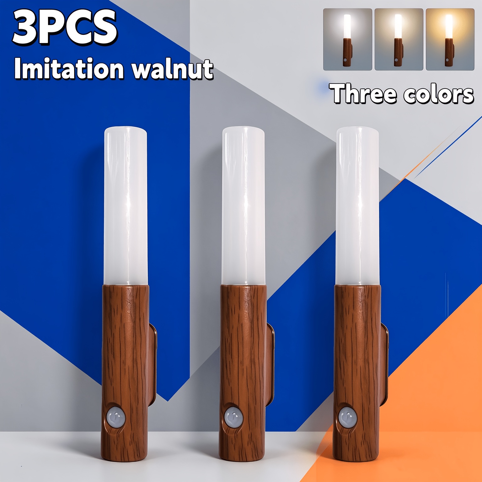 Image of 3pcs Motion Sensor Night Light With Magnetic Stick-on Wall Lamp, -c Rechargeable Wireless Led Suitable For Hallway Stairs Bedroom, 3 Color Temperature Dimmable Light, For Closet, Included (no)
