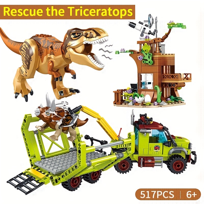 Dinosaur Building Blocks Triceratops Toy Car Truck Educational Assembly Set Animal Diy Crafts Boy's Decoration Collectible Model Christmas Children's Birthday Gift 517pcs