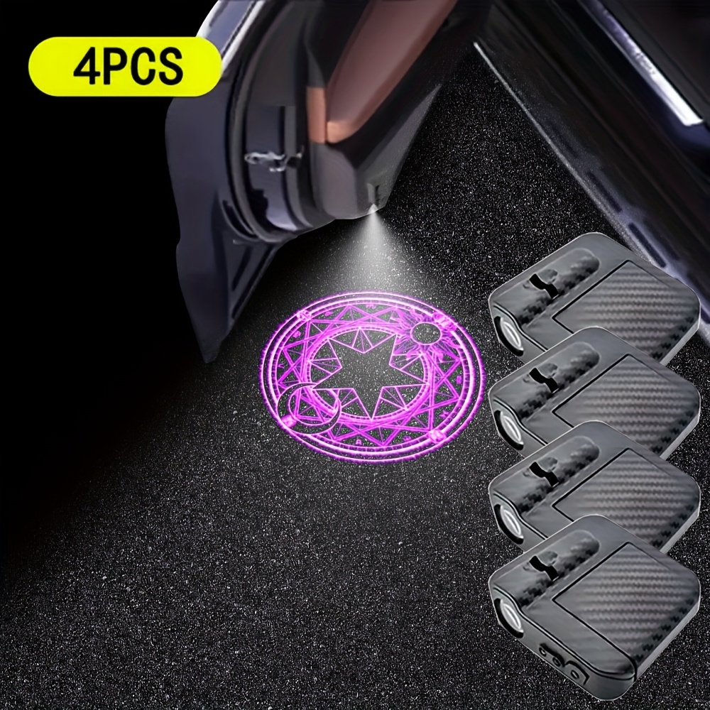TEMU Set Of 4 Purple 5-star Led Projector Lights For Car Doors - Bright For Vehicles, Bicycles, And More, Battery Operated, , Car Decorative Lighting