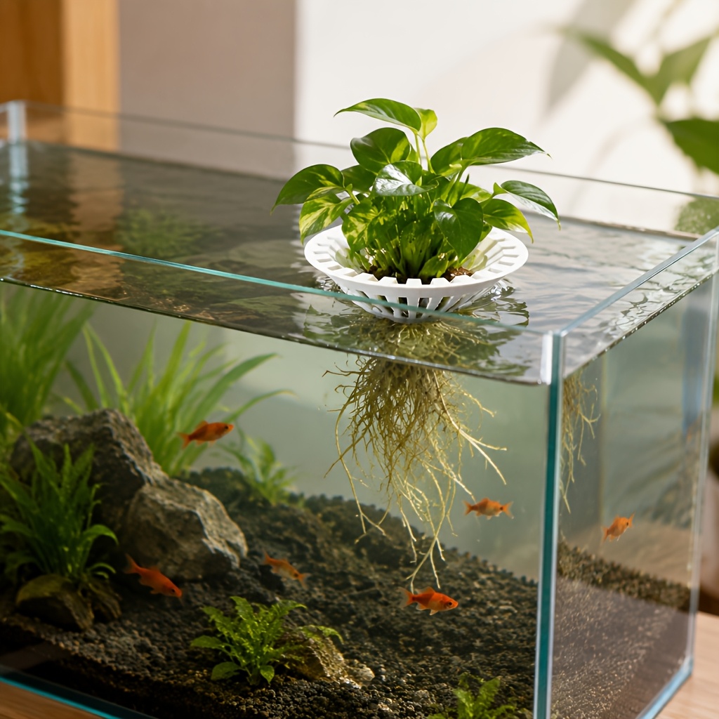 TEMU Panier de Colonisation Flottant Hydroponique pour Aquarium, Support de Terre pour Pothos et Plantes Succulentes, Support Flottant pour Plantes