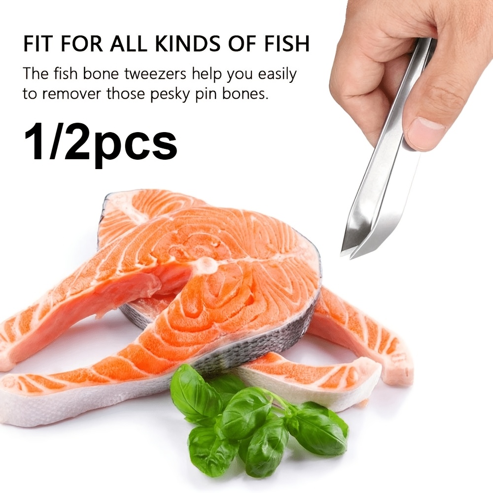 1 2pcs fish bone tweezers stainless steel flat and slant tweezers pliers remover tools kitchen food gadgets tools