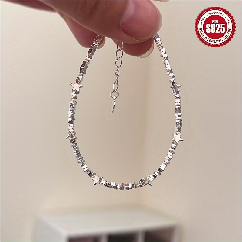 TEMU Ensemble de bracelets en argent sterling 925 anti-allergie avec des étoilées, style élégant, cadeau idéal pour la Saint-Valentin des femmes,