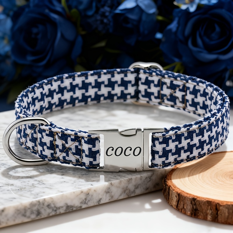 Custom Plaid Pattern Dog Collar with Zinc Alloy Buckle
