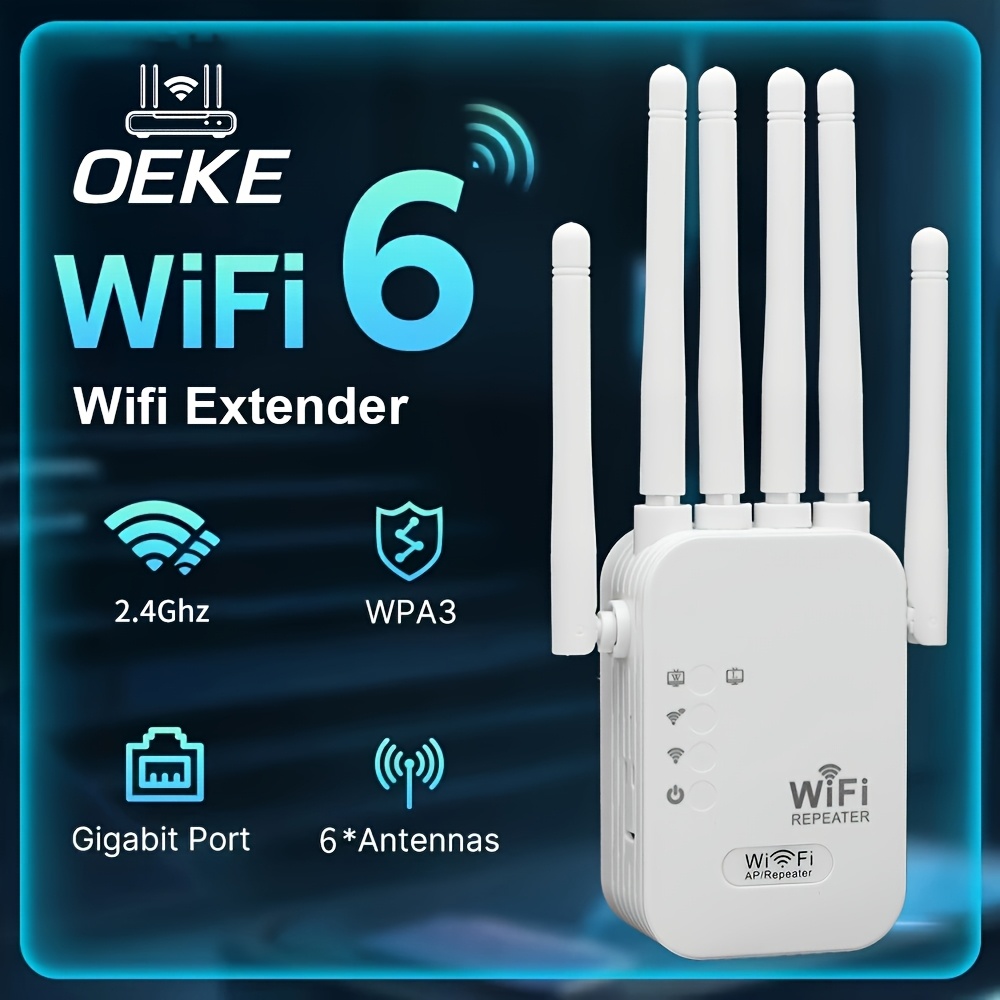 OEKE - Internet de Alta Velocidad 300Mbps, Conexión en Modo 3-en-1, 6 Antenas con Mayor Potencia y Cobertura Extendida, Compatible con hasta 105 Dispositivos, Cubre Hasta 1000 Pies Cuadrados