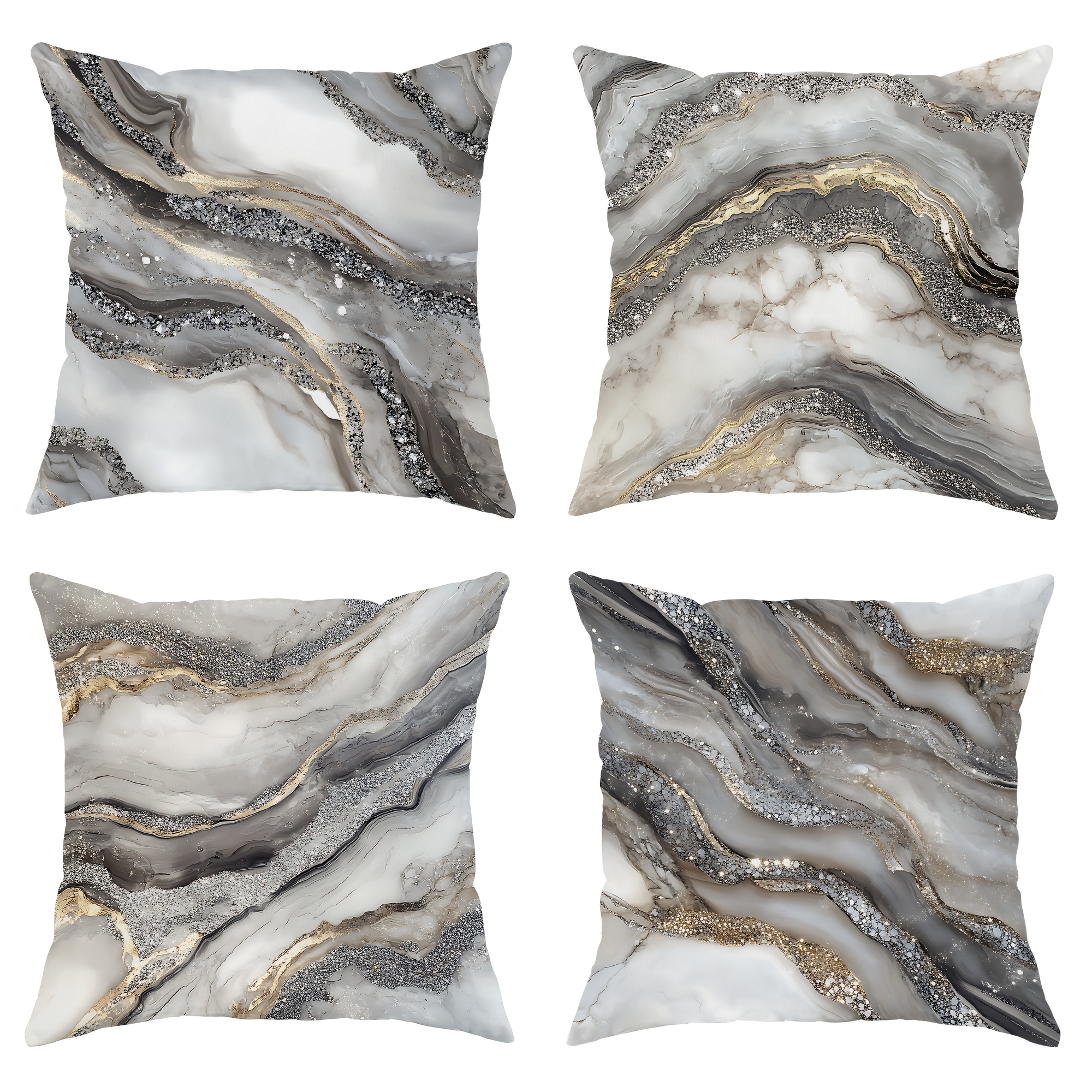 

4pcs Marble Beach Glam Velvet Throw Pillow Covers Abstract Modern Silvery Gray Golden Decorative Pillowcases One-sided Printing For Living Room Bedroom Sofa Bed Decor Without Pillow Inserts