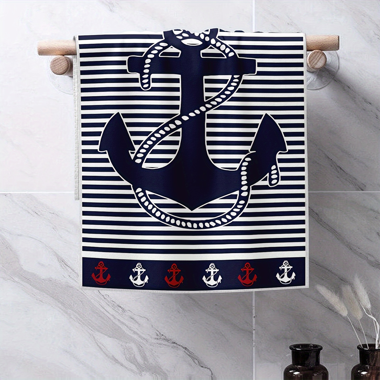 

2-piece Coastal Anchor Kitchen Towels - Ultrafine Microfiber, Machine Washable, Contemporary Style Dish Cloths For Home Decor & Cleaning