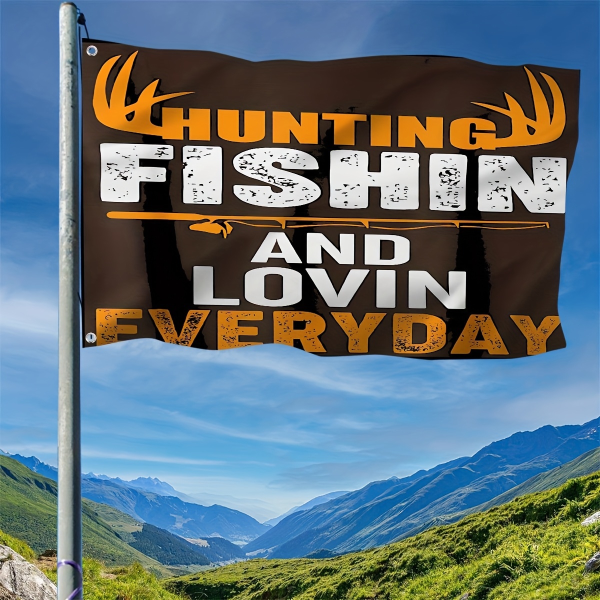 TEMU 1pc Hunting And Fishing Tagline Flag For Outdoor Decor, Fishing Decor, Seasonal Decor, Decor, Statement Items, Decorative Flags, Large, Hunters