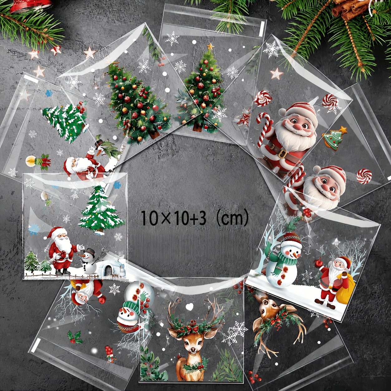 TEMU 50 Christmas Clear Gift Bags With Santa Claus, Reindeer, Snowman, And Christmas Tree Patterns, Self-sealing Bags, Exquisite Designs - Christmas