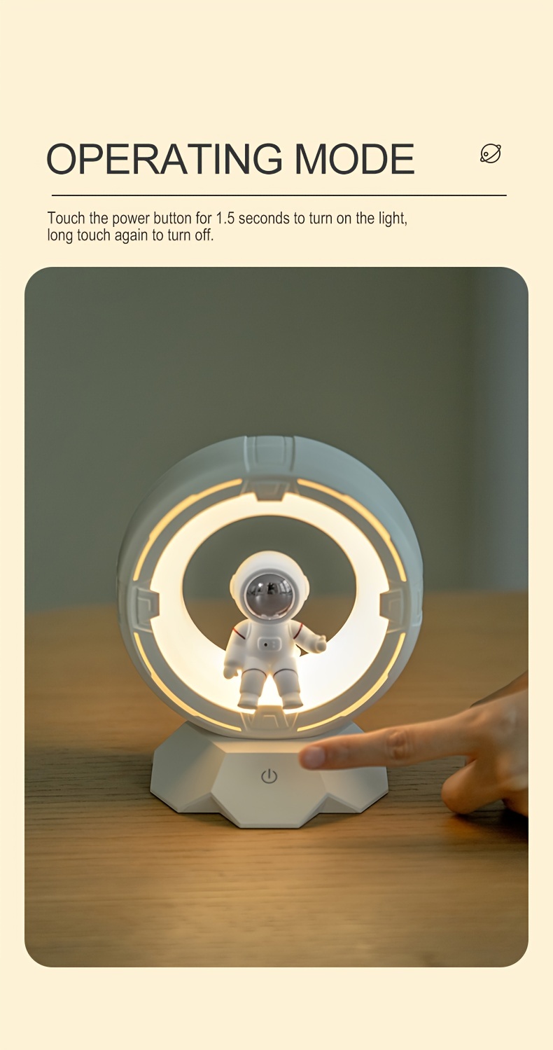  modern astronaut night control 3 color led bedside lamp 4 adjustable brightness levels rechargeable 1200mah lithium battery cordless with tabletop plaque for bedroom ideal for birthday christmas gifts Product details 3