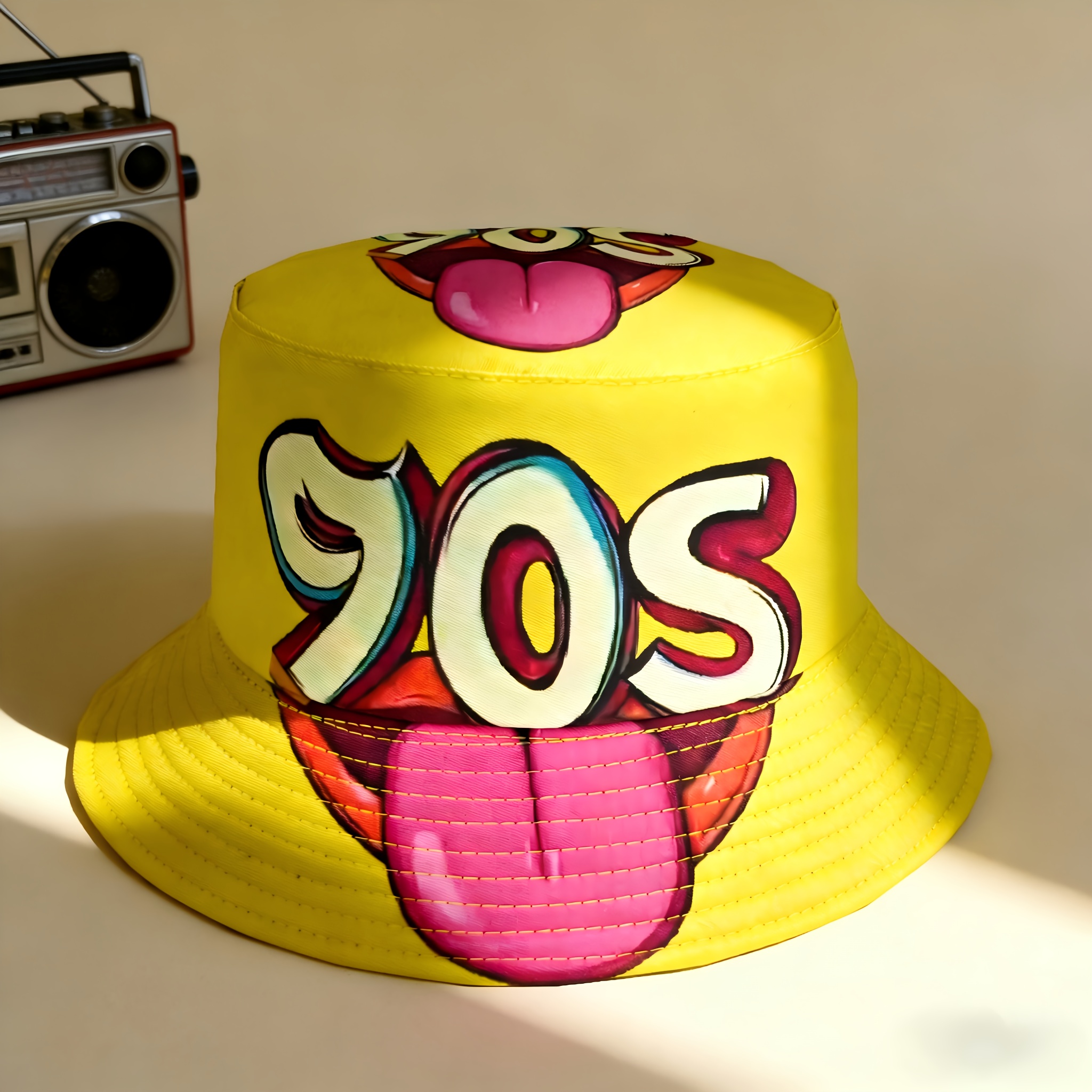 1pc vibrant 90s retro graffiti print bucket hat lightweight  display picture 3
