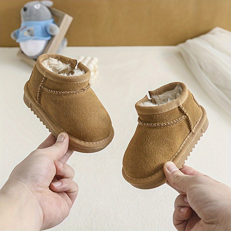 1 Pair Unisex Baby Snow Boots Casual Solid Color Ankle High Cow Suede with Zipper Closure Round Toe Fabric Lining TPR Sole Fabric Insole Warm and Comfortable for Infants and Toddlers