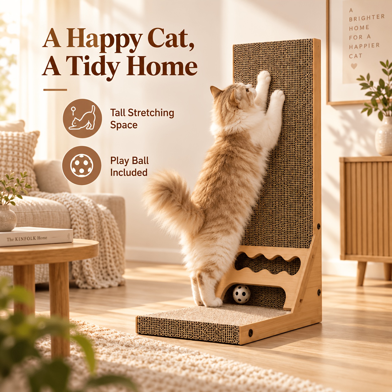 TEMU Griffoir vertical de L pour chat, grand poteau à en carton de 60 cm de haut avec balle interactive, griffoir pour aiguiser , s'étirer et se