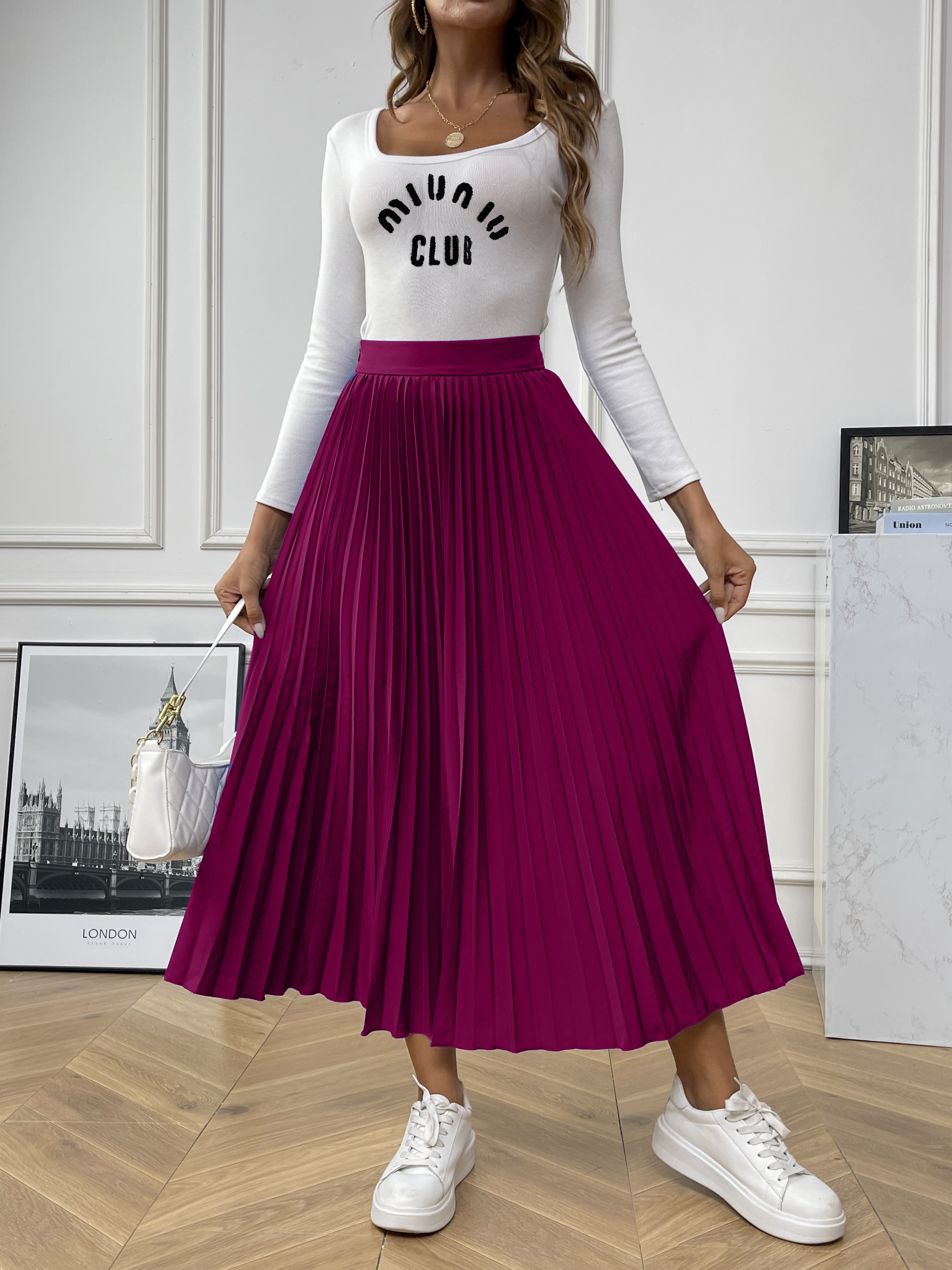 Burgundy skirt clearance elastic waist