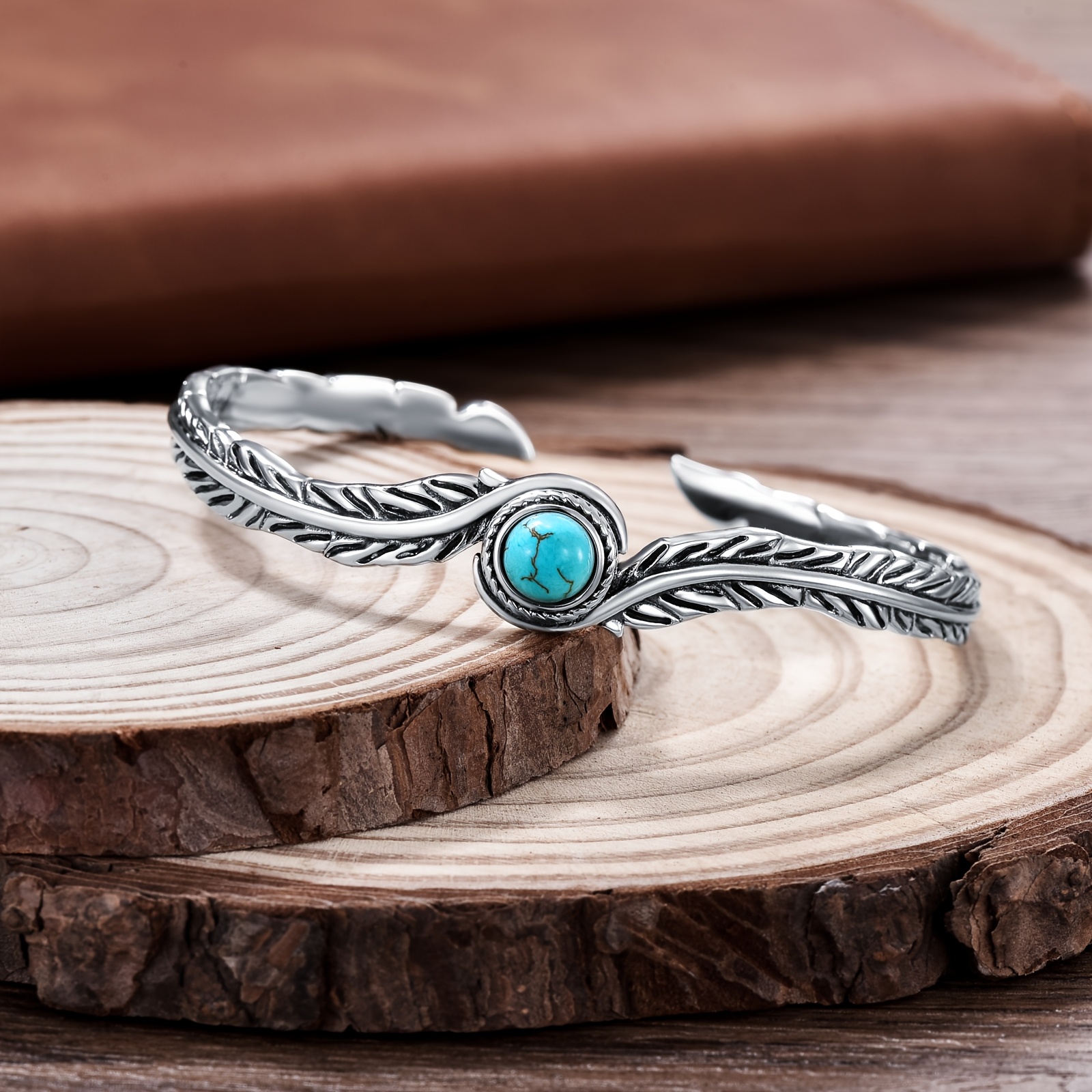 genuine turquoise vintage leaf bracelet bangle sterling Temu